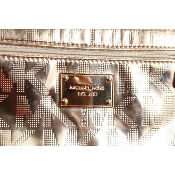 MICHAEL KORS Clutch Wristlet Rose Gold Monogram Logo Mirror Metallic Zip - Picture 4 of 14